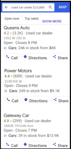 Shows the customer’s journey. The customer searches with the keywords, used car in local search queries Turbocharge Marketing Solutions (TMS) Indianapolis, IN 46236 (618) 694-9248