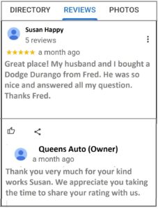 Used car dealership Google my business profile replying to positive customer review thanking your sales team. Turbocharge Marketing Solutions (TMS) Indianapolis, IN 46236 (618) 694-9248